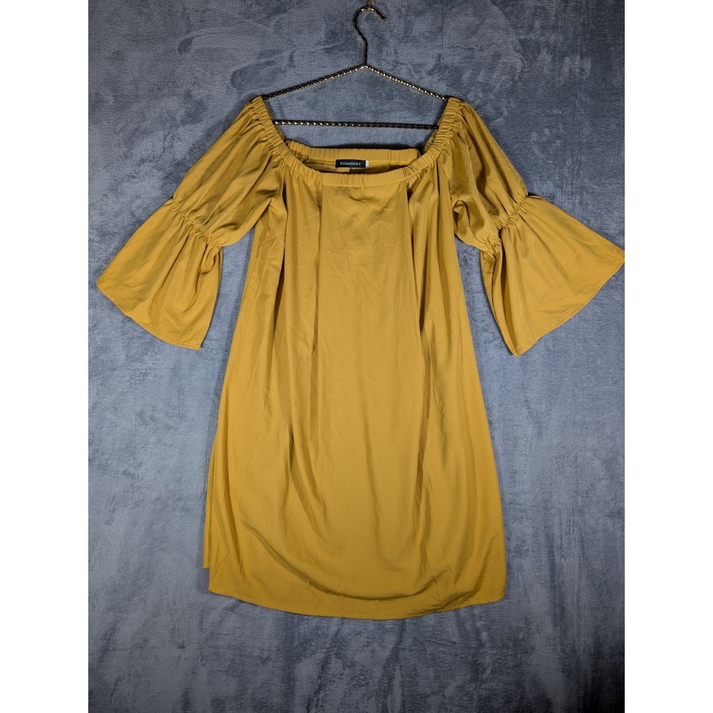Koandaily Womens‎ Extra Large Mustard Yellow Off Shoulder Bell Sleeve Dress XL